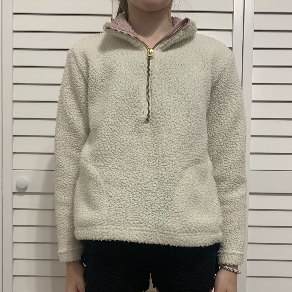 White Old Navy Sherpa Half-Zip